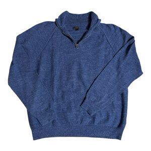 J. Crew Men's 1/4 Zip Sweatshirt in Blue 100% Cotton